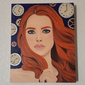 Original Hand Painted Oil Painting Wood Canvas  8X10  "Chavy of Time" Steampunk